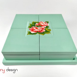 4 painting peony lacquer boxes with tray